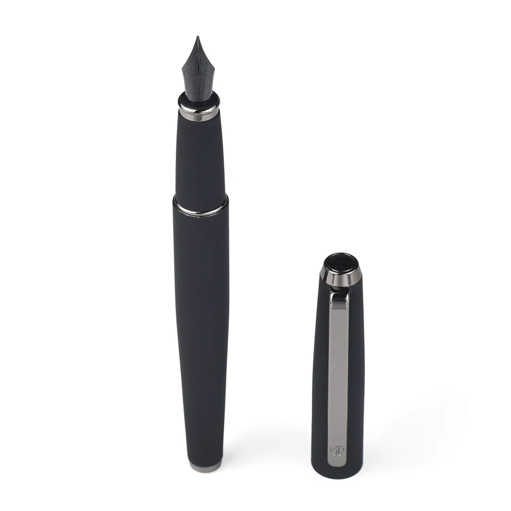 Hongdian 517D Nero Opaco Full Metal Silver Clip Pens Titanium Classic Ink Stilografica Ef F Penne Con Pennino Piegato Regali Per Ufficio Scolastico