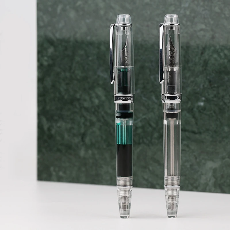 Hot Penbbs 268 Penne Stilografiche Con Riempimento Sottovuoto Penna Majohn Completamente Trasparente Resina Iridio F M Pennini Scrittura Penna Regalo 
