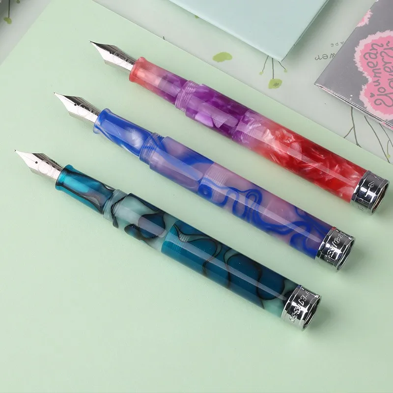 Penbbs 471 Galaxy River Stilografica Con Anello In Oro/Argento Round Ground F/M Tip Ink Pen Forniture Scolastiche Tascabili Da Viaggio Portatili