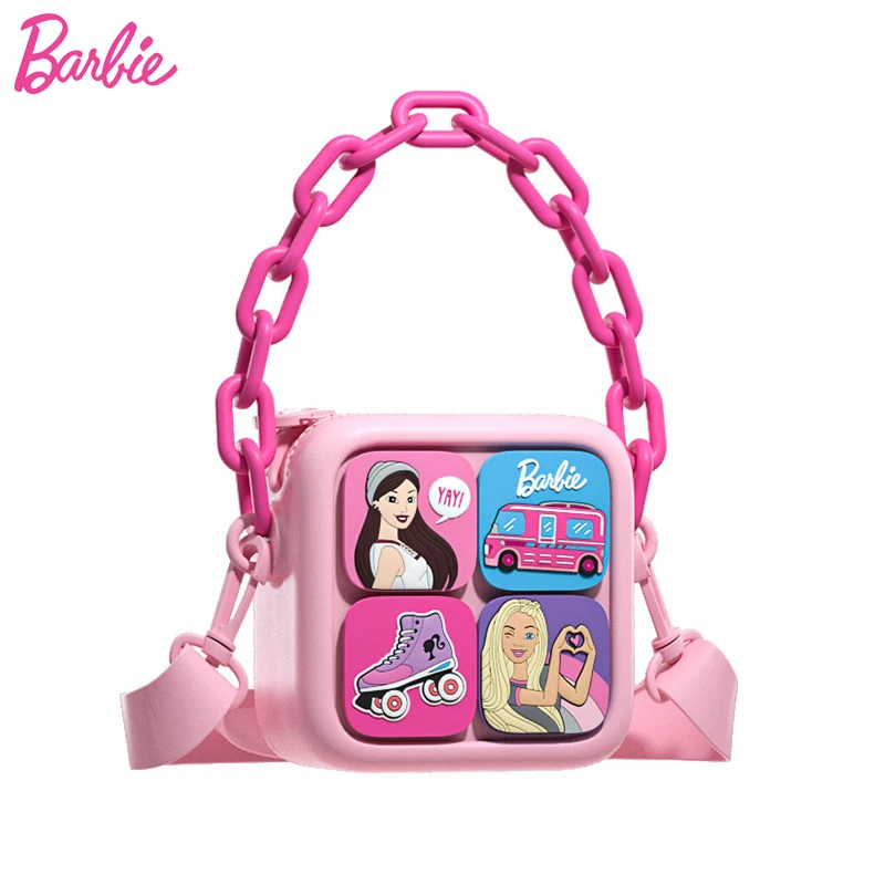 Originale Barbie Pink Cute Square Handbag Messenger Bags Pacchetti In Uscita Cordino Regolabile Accessori Per Ragazze Zaino Per Bambini