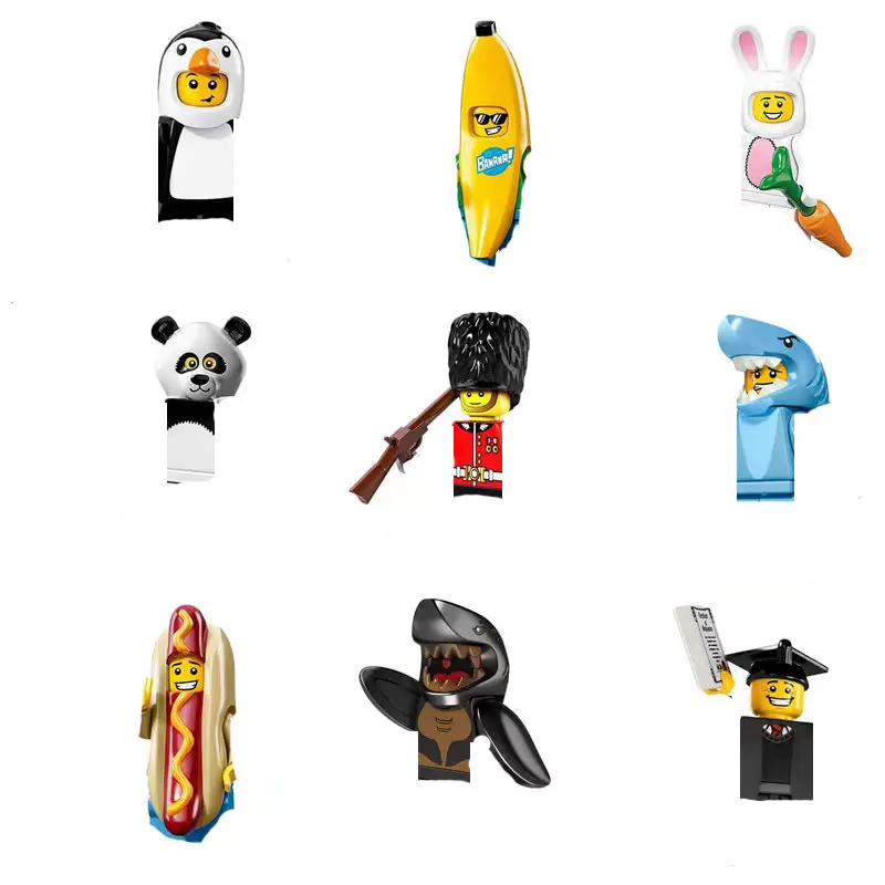 Single Cartoon Penguin Panda Shark Rabbit Royal Guards Hot Dog Overs Action Figures Building Blocks For Kids Children Toys