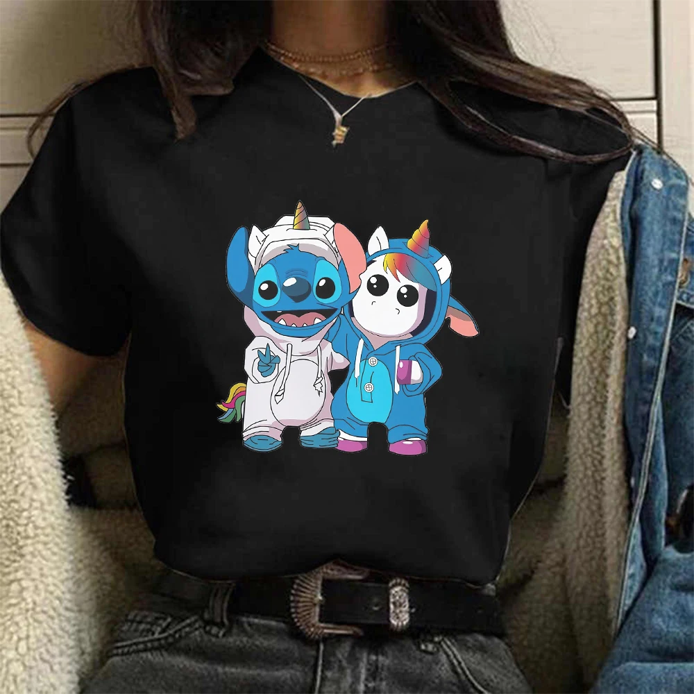 Cute Stitch Pooh Bear Disney T Shirt Donna Kawaii Harajuku Summer Streetwear Clothes Top Fashion Casual Femme Vetement T-Shirt