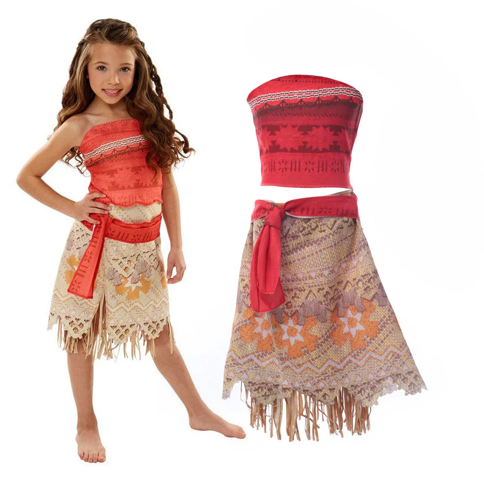 Disney Moana Costume Cosplay Vaiana Adventure Summer Little Girls Beach Dresses Kids Halloween Party Moana Dress Costume