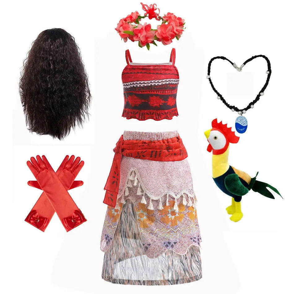 Costume Moana Vaiana Per Ragazze Princess Moana Costume Halloween Carnival Cosplay Party Dress Rosso 1-2 Anni