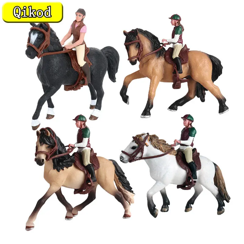 Simulazione Jockey Horse Racing Animal Model Mastan Stallion Clydesdale Brown Horse Action Toy Figures Collection Regalo Per Bambini