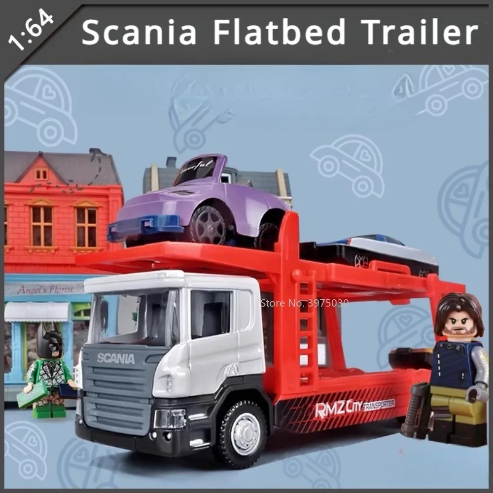 1/64 Scania Flatbed Trailer Metallo Pressofuso Scala Modello Di Auto Giocattolo Gomma Pneumatico Lega Front End Manuale Decorazione Di Rullaggio Regal