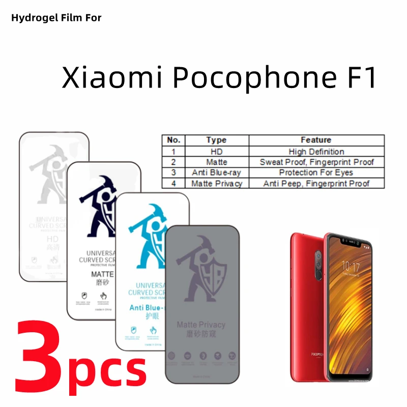 3Pcs Hd Hydrogel Film Per Xiaomi Poco F1 Matte Screen Protector Per Pocophone F1 Eye Care Blueray Anti Spy Matte Pellicola Protettiva
