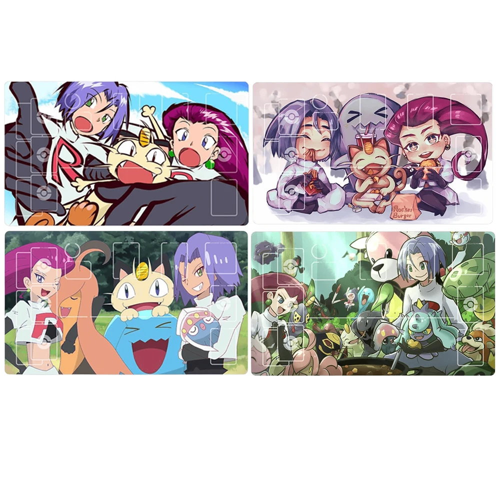 Anime Pokemon Ptcg Team Rocket Trio Meowth Gioco Dedicato Battle Card Mat Gioco Antiscivolo Tappetino Da Tavolo Giocattolo Regalo Anime