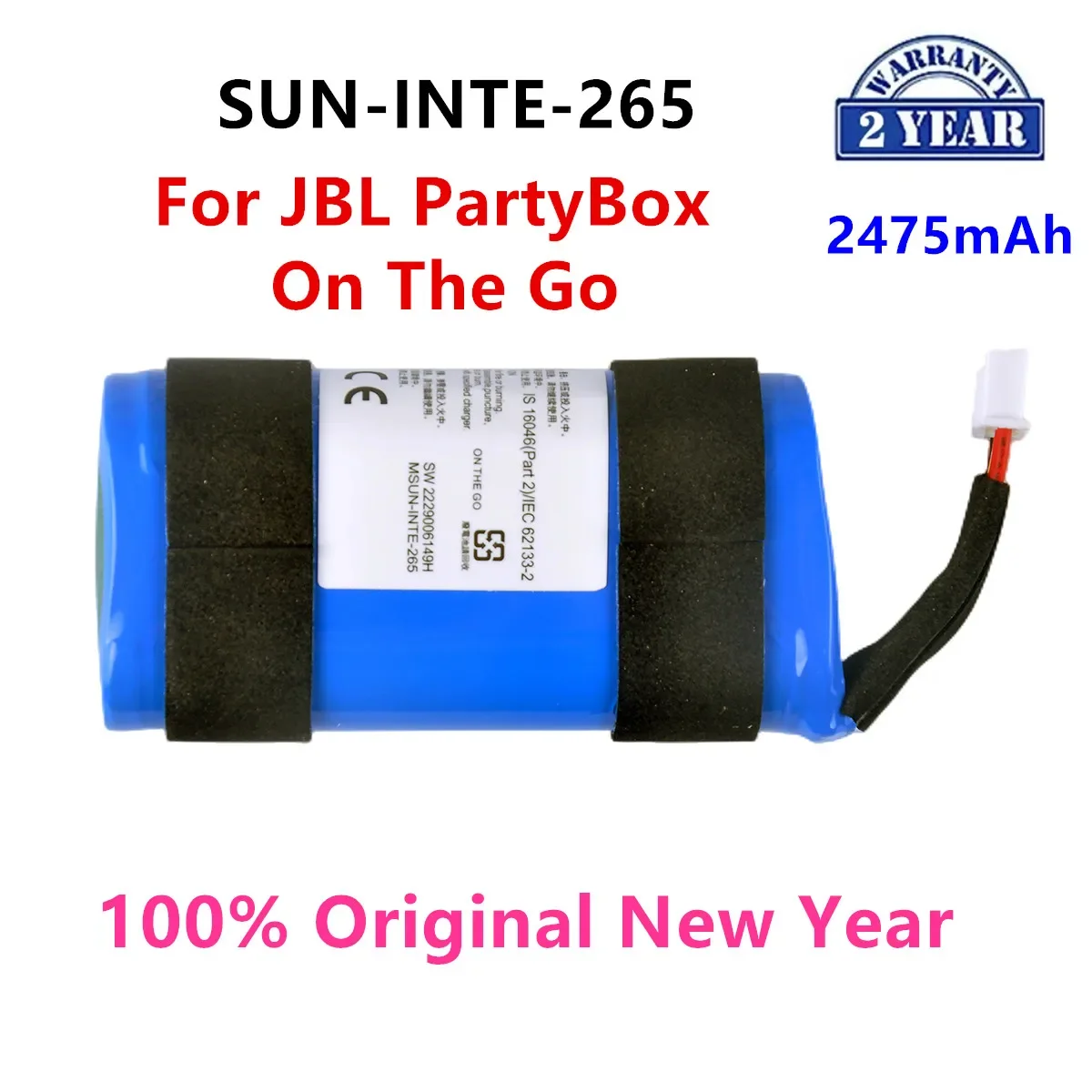 Originale Sun-Inte-265 2475Mah Per Jbl Partybox On The Go/Onthego Bluetooth Altoparlante Wireless Batteria Di Ricambio.