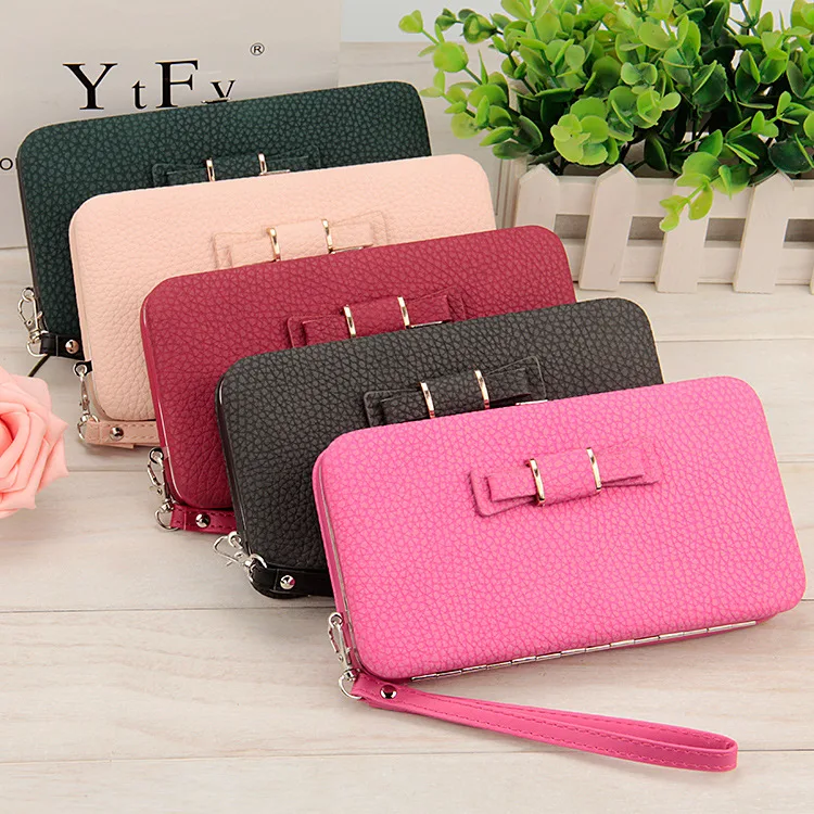 Nuovo Portafoglio Coreano Multifunzionale Donna Bow Casual Cluth Long Design Bag Lady Long Monedas Carteras Mujer Bolsas Borse Da Donna