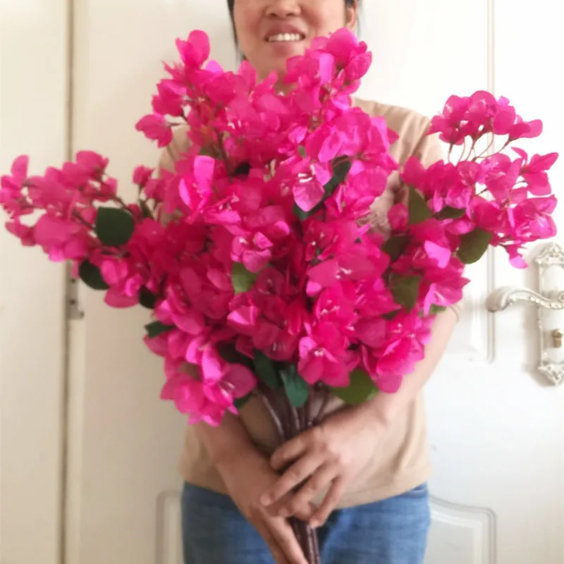 10 Pz Seta Bougainvillea Glabra Artificiale Finta Rosa Rossa Bougainvillea Spectabilis Rami Di Fiori 35 "Per Centrotavola Di Nozze