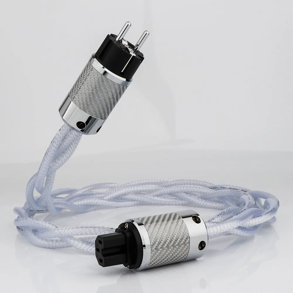 Occ Argento Placcato Audiophile Us & Eu & Au & Uk Ac Audiophile Amplificatore Audio Dac Filtro Hifi Argento Cavo Di Alimentazione In Fibra Di Carbonio