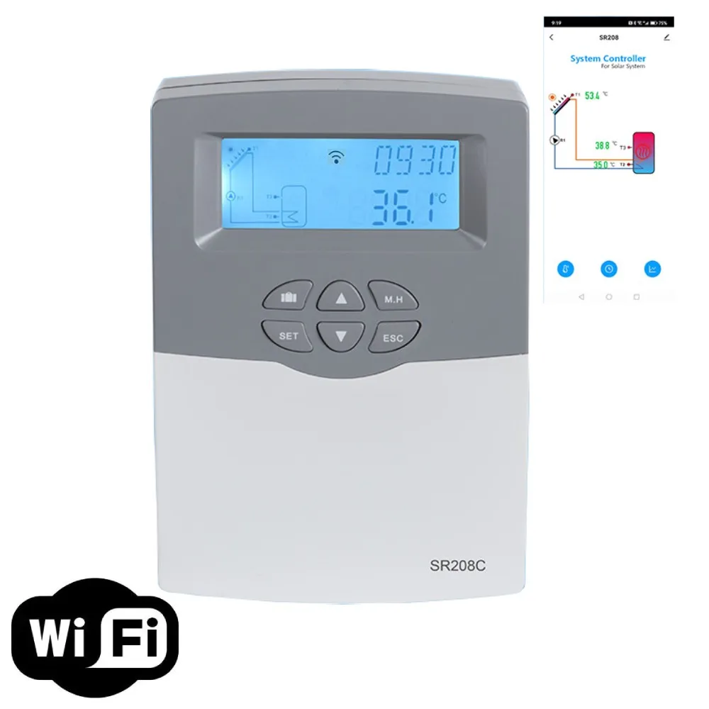 Controller Scaldacqua Solare Sr208C Con 3 Parametri Di Configurazione Dei Sensori Funzione Wi-Fi App Mobile