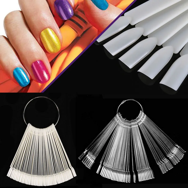 50Pcs Punte Finte Stile Ventaglio Ovale Per Nail Art Display Nail Swatch Polish Stand Tips Pratica Manicure Clear Nature