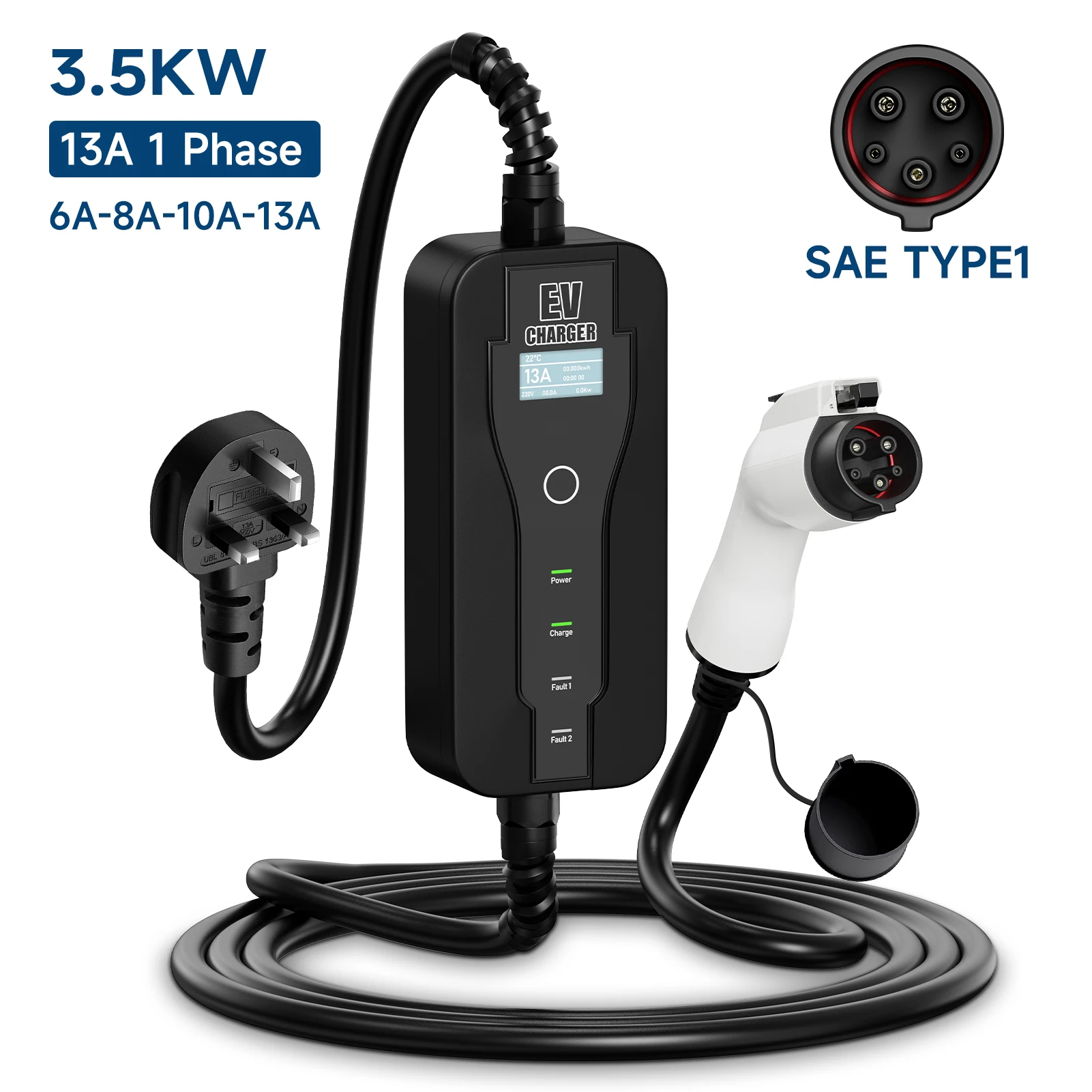 Caricatore Portatile Ev 3.5Kw Type1 Saej1772 Evse Scatola Di Ricarica 13A Regolatore Di Corrente Regolabile Uk Plug Wallbox Per Auto Elettrica
