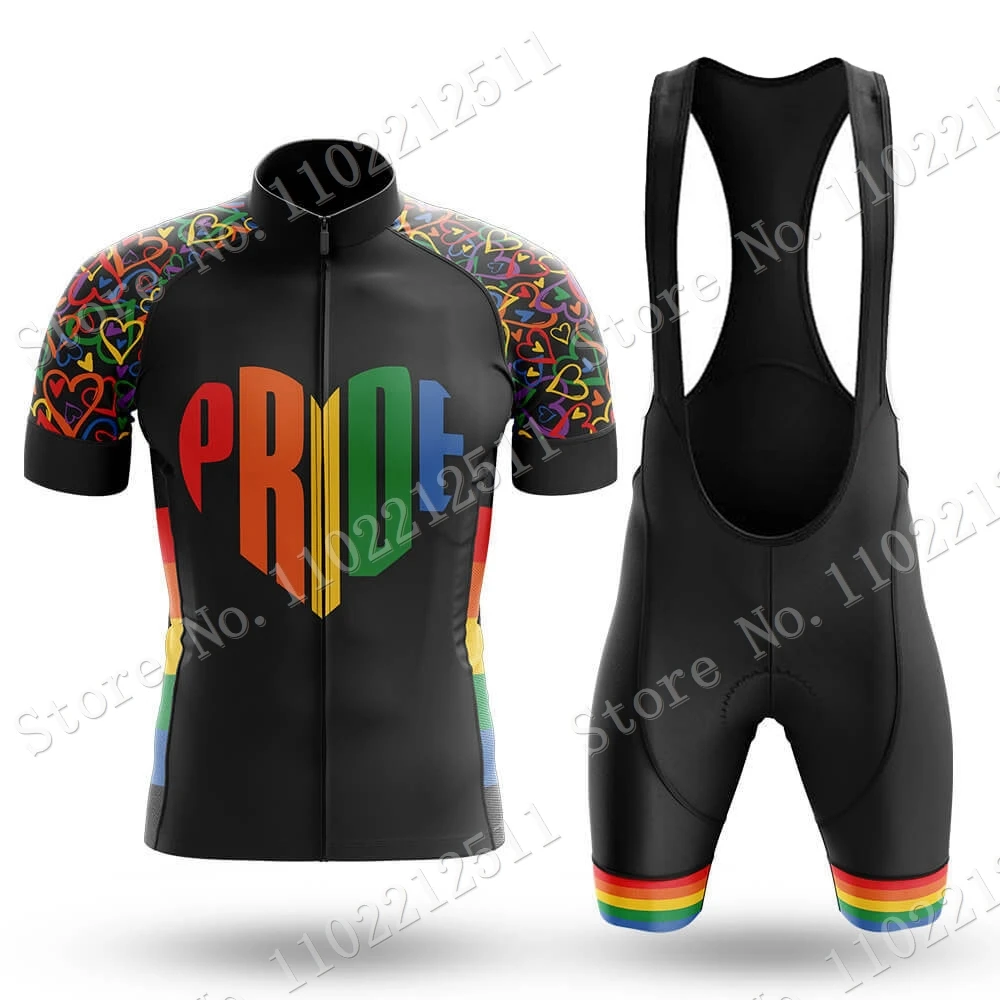 Pride Heart Mens Cycling Jersey 2023 Set Summer Retro Comic Cycling Manica Corta Road Race Bike Shirts Suit Shorts Mtb Ropa