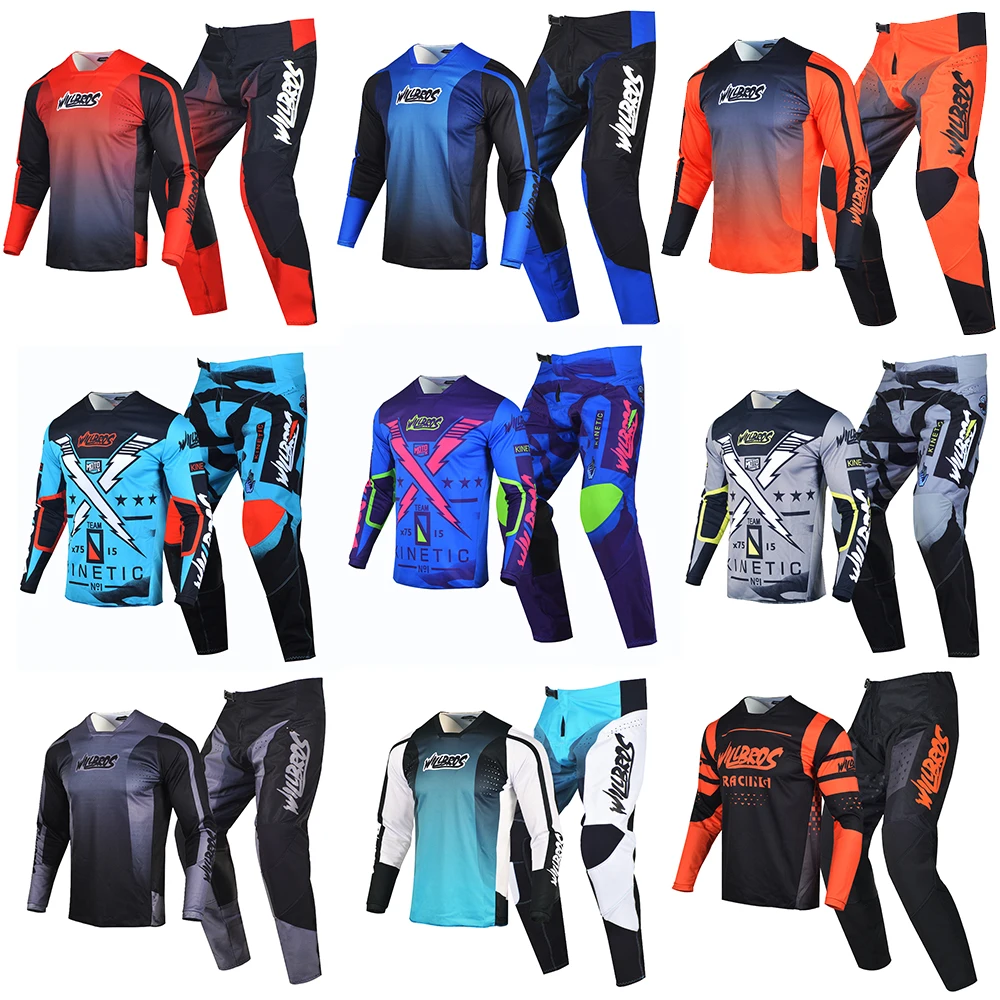 Willbros Gear Set Mx Motocross Offroad Dirt Bike Jersey E Pantaloni Combo Bmx Mtb Enduro Downhill Race Suit