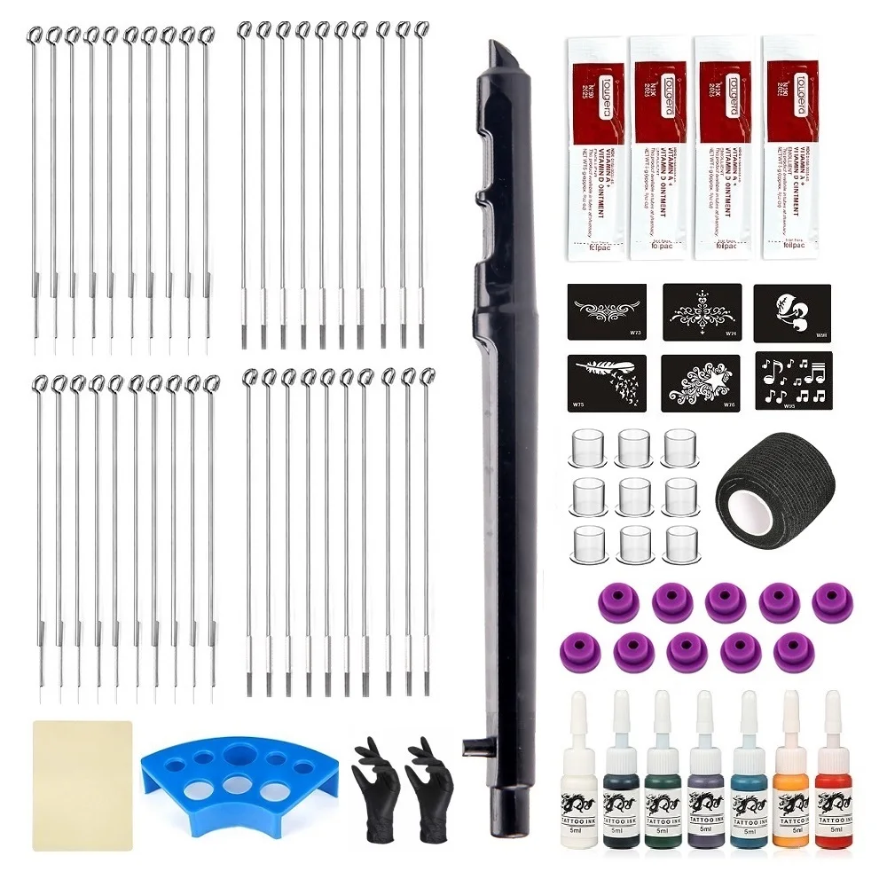 3D Hand Poke And Stick Tattoo Kit Fai Da Te Tattoo Ink Needles Set Per Body Art Con Tattoo Template Ink Principianti Practice Tattoo Kit