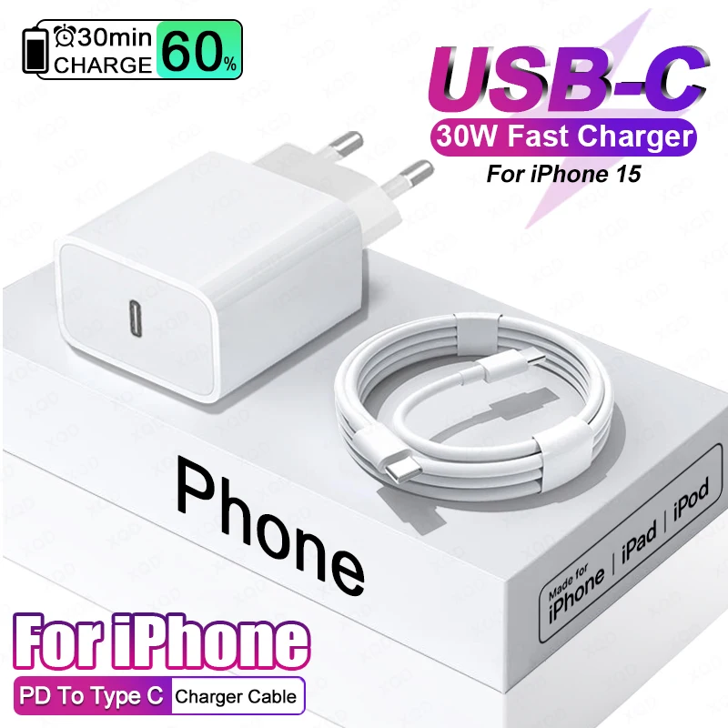Caricabatterie Usb C Pd 30W Usb-C Cavo Di Ricarica Rapida Per Apple Iphone 15 Pro Max Tipo C Carica Xiaomi Samsung Per Cavo Dati Iphone 15