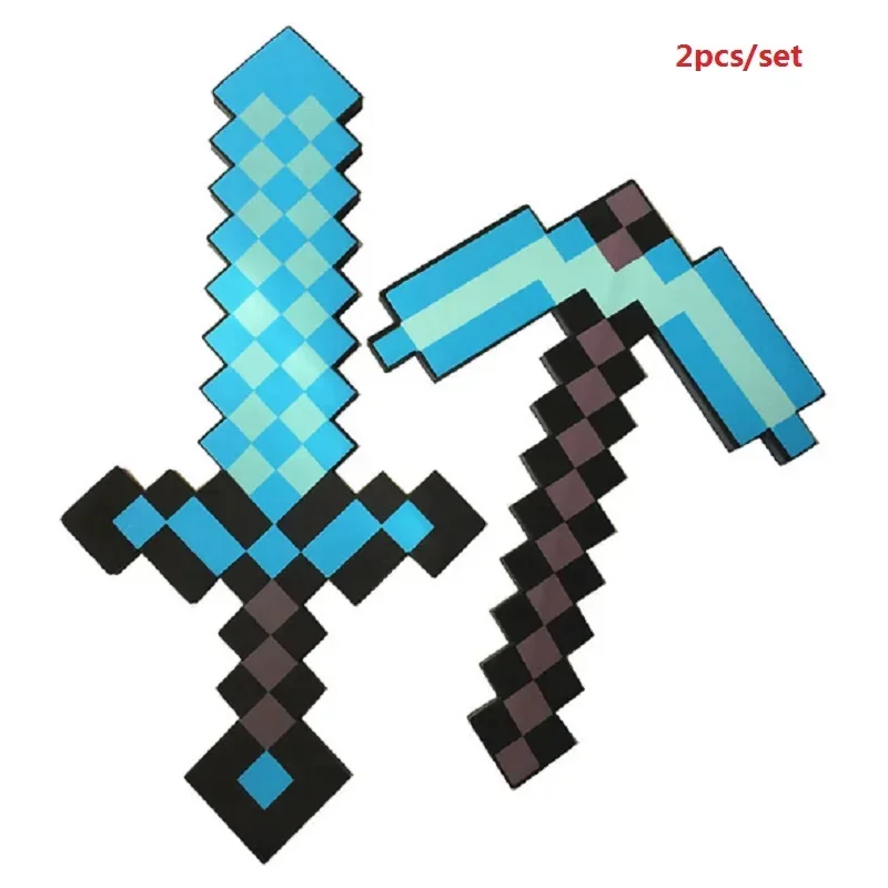 2 Pz/Set Hot Design Blue Diamond Sword Soft Eva Foam Toy Minecrafte Ax Pala Kit Giocattolo Per Ragazzi Bambini Fan Regalo Di Compleanno
