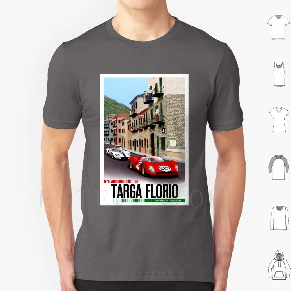 Targa Florio ; Vintage Grand Prix Auto Print T Shirt Stampa Cotone Targa Florio Strade City Racing Italia Grand Prix Italiano