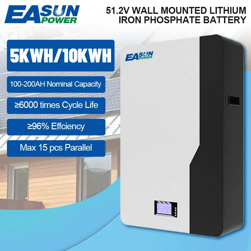 Easun 48V 200Ah Powerwall Lifepo4 Battery Pack ＞6000 Cycles For Solar Off/On Grid Built-In Bms With Can Rs485 10 Years Warranty