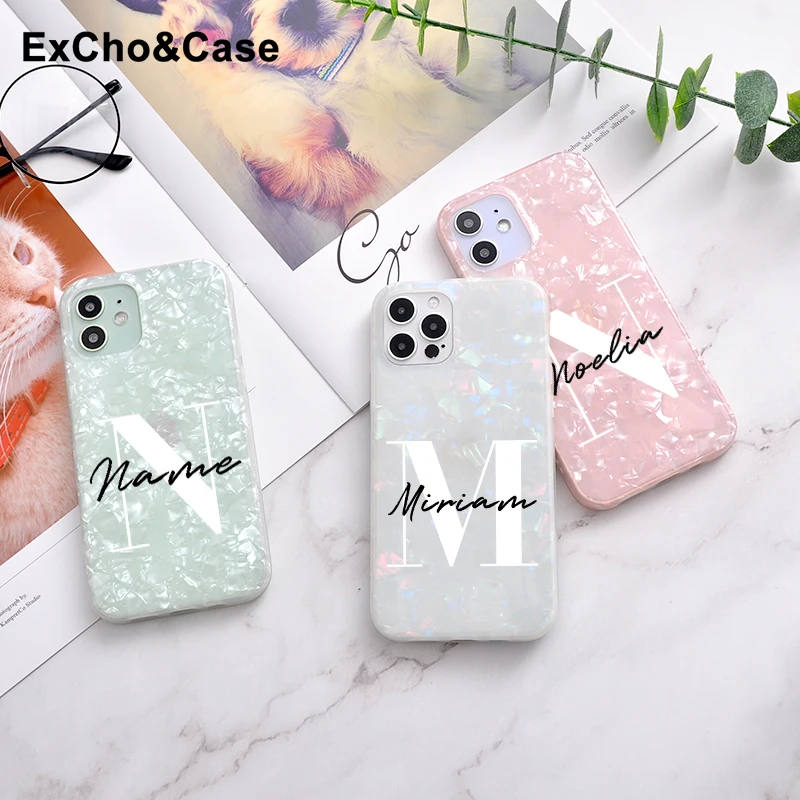 2021 Custodia Per Telefono Con Nome Personalizzato Per Iphone 11 12 Pro Max Se 7 8 Plus Iniziali Nome Cover X Xs Xr Xs 6S Mini Marmo Texture Sparkling