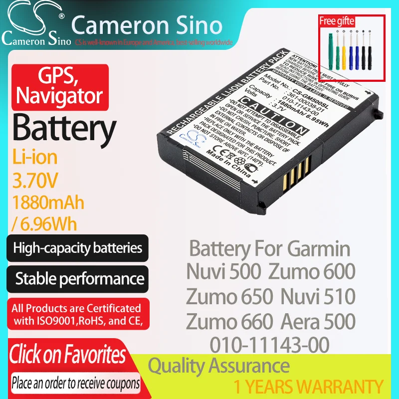 Batteria Cameronsino Per Garmin Nuvi 500 Zumo 600 650 660 660Lm Nuvi 510 Aera 500 Per Garmin 010-11143-00 Gps, Batteria Navigatore