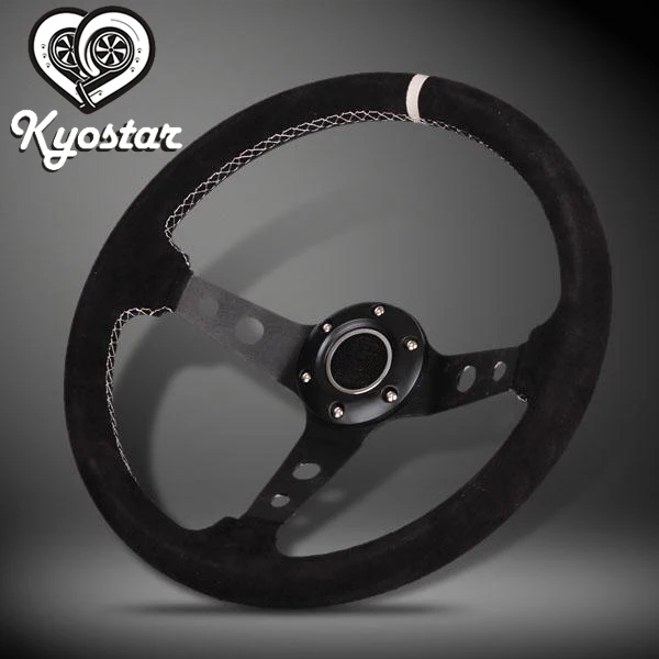 Nuovo Volante Profonda Volante Universale Per Auto Da Corsa 13 Pollici Deep Corn Dish Volante In Pelle Scamosciata 330Mm Raggio Nero