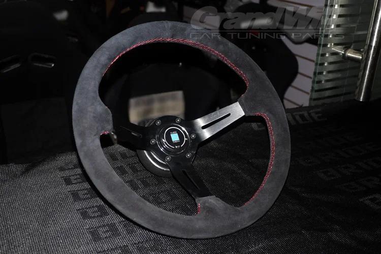Volante Universale Nardi 350Mm 14 'Cono Profondo 90Mm Volante Sportivo In Pelle Scamosciata Punto Rosso