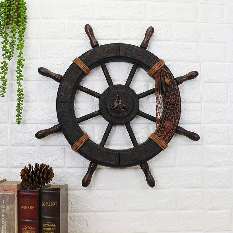 Volante Nautico De Madera Antigua De Estilo Mediterraneo Para Decoracion Del Hogar, Timon De Barco Nautico De 62Cm De Tamano