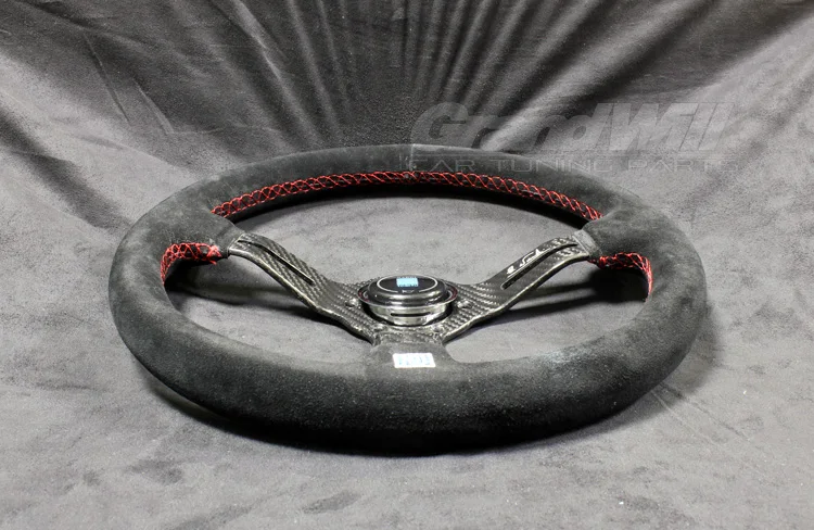 Volante Universale Nardi 350Mm 14 'Cono Profondo 50Mm In Fibra Di Carbonio Pelle Scamosciata Punto Rosso Volante Sportivo Da Corsa