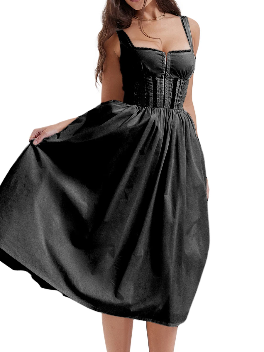 Trurende Vestido Largo Con Estampado De Flores Para Mujer Cuello En V Volantes Sin Mangas Espalda Descubierta Vestido De