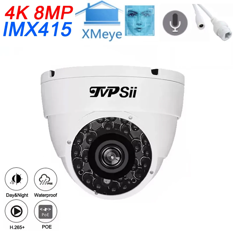 4K 8Mp Imx415 6Mp Cmos Xmeye White Infrared Outdoor Metal H.265 + Onvif Face Detection Audio Emisfero Dome Ip Poe Cctv Camera
