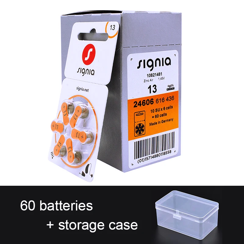 60Pcs Signia Batteria Per Apparecchi Acustici 13 S13 A13 13A P13 Pr48 Zinco Air Cell Button Batterie Per Apparecchi Acustici In Vendita 1.45V