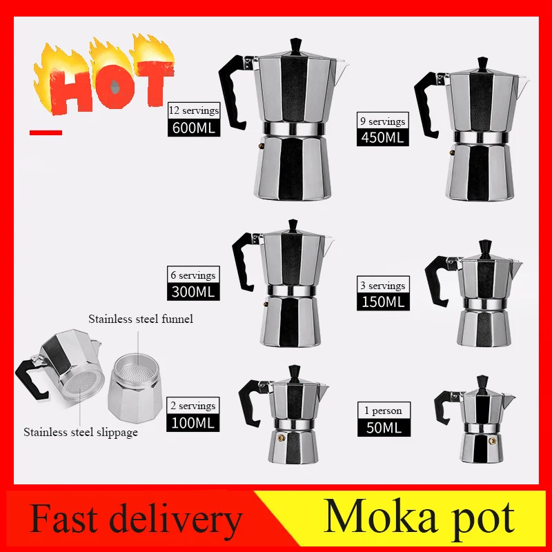 Caffettiera Moka In Alluminio Da 50-600Ml Rapid Stovetop Coffee Brewer Forma Ottagonale Classica Accessori Da Cucina Utensili Da Caffè