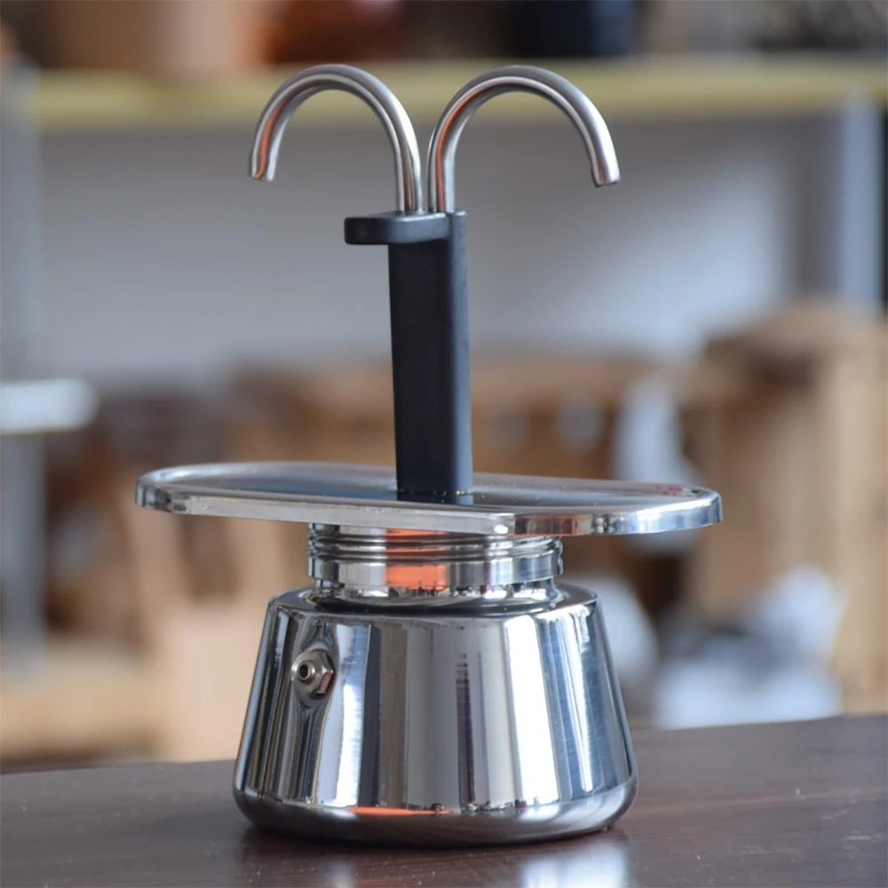 2Cup 100Ml Moka Pot Doppia Testa In Acciaio Inox Moka Caffettiera Italiana Fai Da Te Condotto Caffettiera Moka Caffettiera Utensile Da Cucina