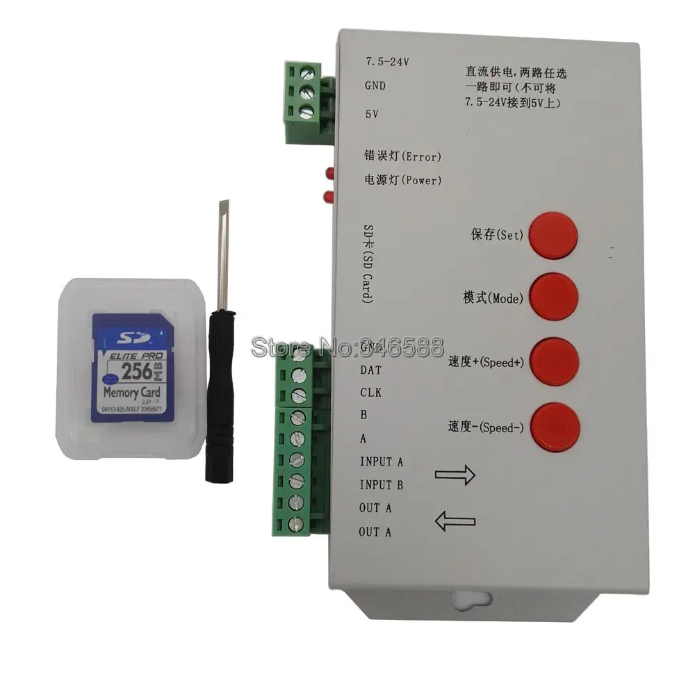 T1000S 2048 Pixel Dmx 512 Controller Sd Card Ws2801 Ws2811 Ws2812B Lpd6803 Led Strip Dc5V 12V 24V Rgb Controller A Colori