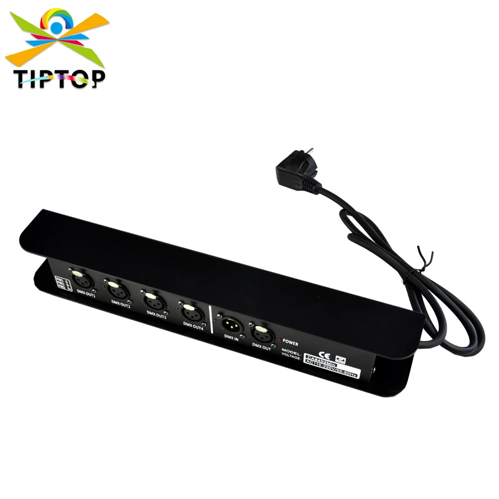 Tiptop New 4 Way 3Pin Dmx Output Stage Light Controller Signal Splitter Bar Console Amplificare Il Segnale Foro Di Sospensione Per Capriata