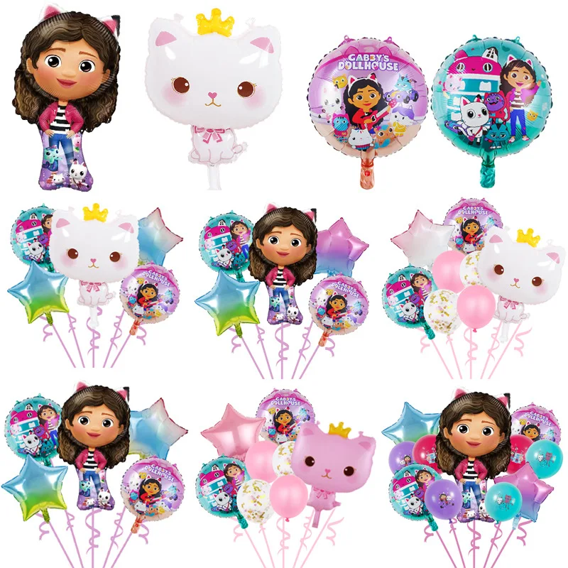 1Set Gabby Dollhouse Cats Balloons Girls Birthday Party Decorations 32 In Number Balloon For Kild Baby Shower Supplies Regali Giocattolo