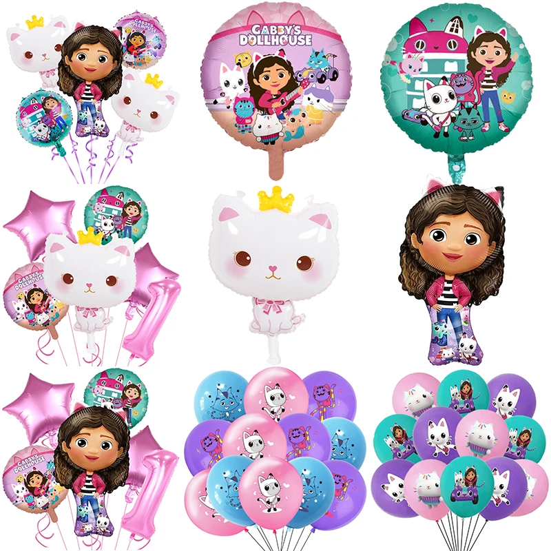 Gabby Dollhouse Pink Purple Number Balloon 1 2 3 4 5 St Girl Birthday Party Decoration Baby Shower Supplies Kids Toy Globos Sets