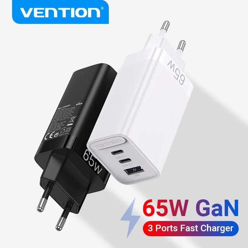 Vention 65W Gan Charger Quick Charge Con Qc 4.0 3.0 Type C Pd Usb Fast Charger Per Xiaomi Samsung Laptop Iphone 14 13 Macbook