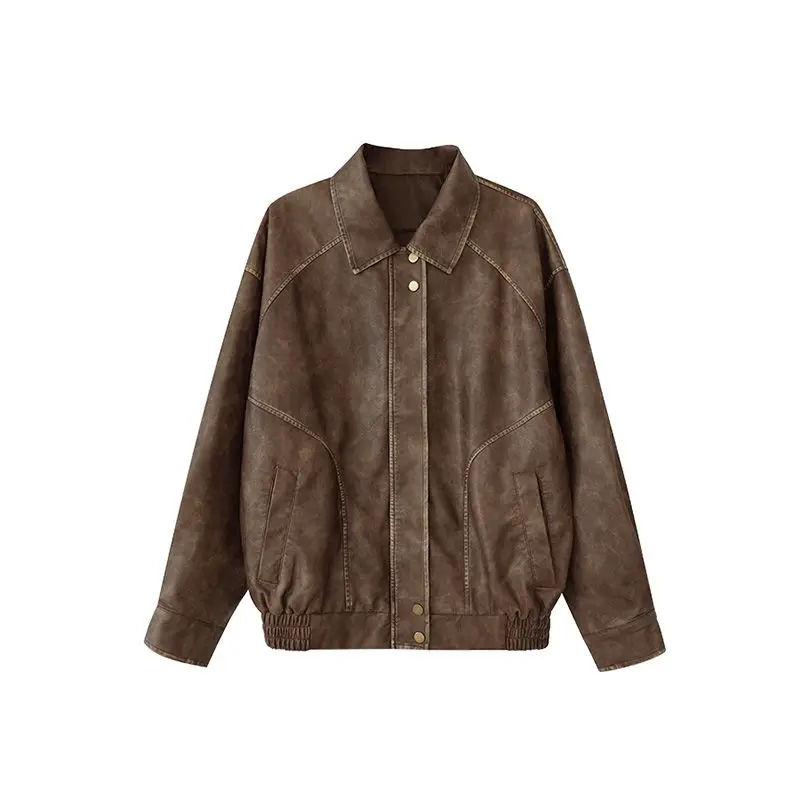 Deeptown American Vintage Leather Jacket Zip Up Old Money Pu Racing Giacche Oversize Outwear Estetico Moda Coreana Streetwear