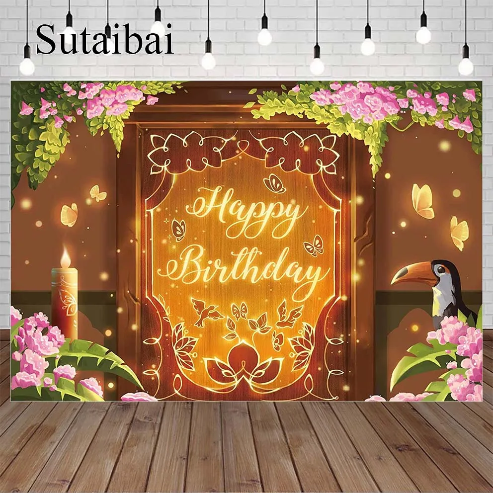 Disney Magical Encanto Ella Princess Birthday Party Fondale Per Ragazze Tema Film Magic Garden Door Floral Bday Banner