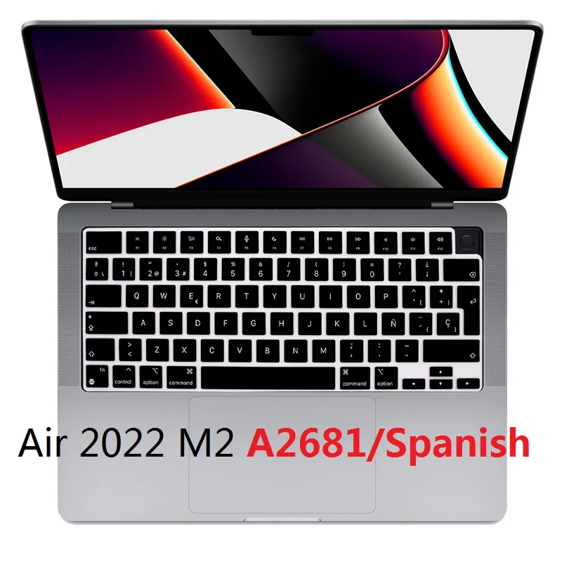 Pelle Della Tastiera Spagnola Per Macbook Air M2 2022 A2681 Eu Us Spanish Tpu Keyboard Cover Rainbow Silicon Per Macbook Air 13 M2 Skin