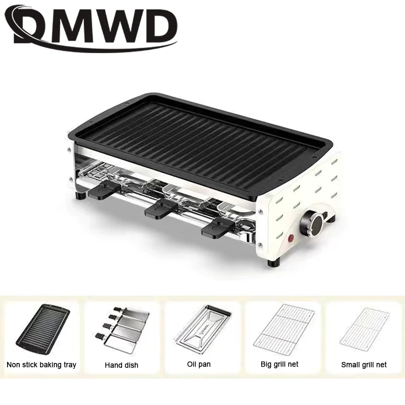 Dmwd Barbecue Elettrico Senza Fumo Raclette Pan Bbq Teppanyaki Grill Forno Antiaderente Padella Piastra Mini Barbecue Stufa Macchina Eu