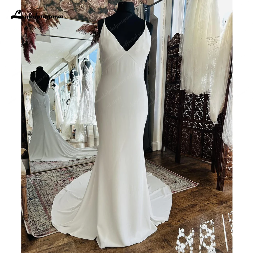 Lakshmigown Sexy Women Crepe Mermaid Abito Da Sposa Scollo A V 2024 Vestiti Donna Beach Abiti Da Sposa Estivi Abito Da Sposa
