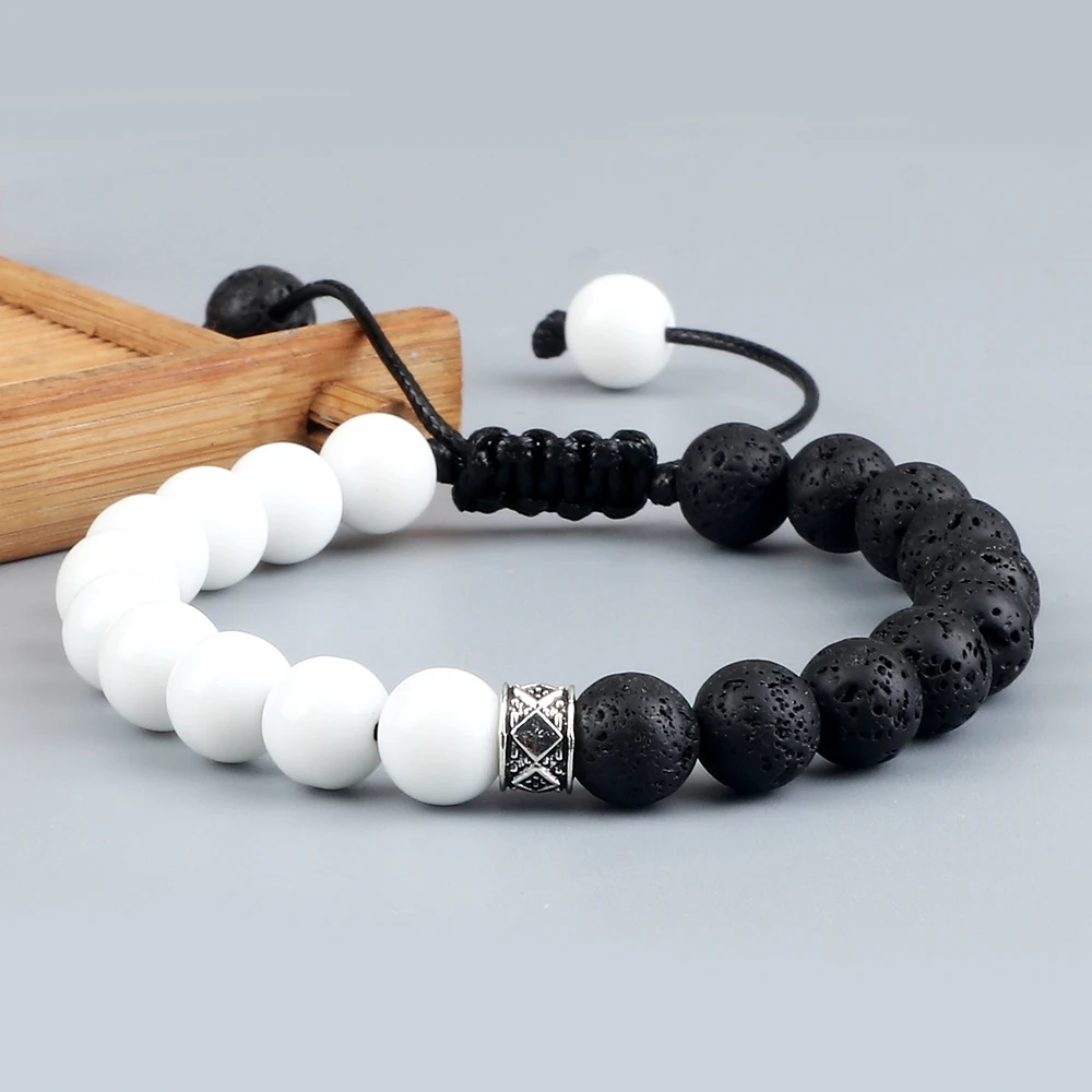 Braccialetto Di Perline Da Uomo Bianco Alla Moda Fatto A Mano Occhio Di Tigre Naturale Pietra Lavica Onice Strand Bracciali Regolabili Donna Yoga Ener