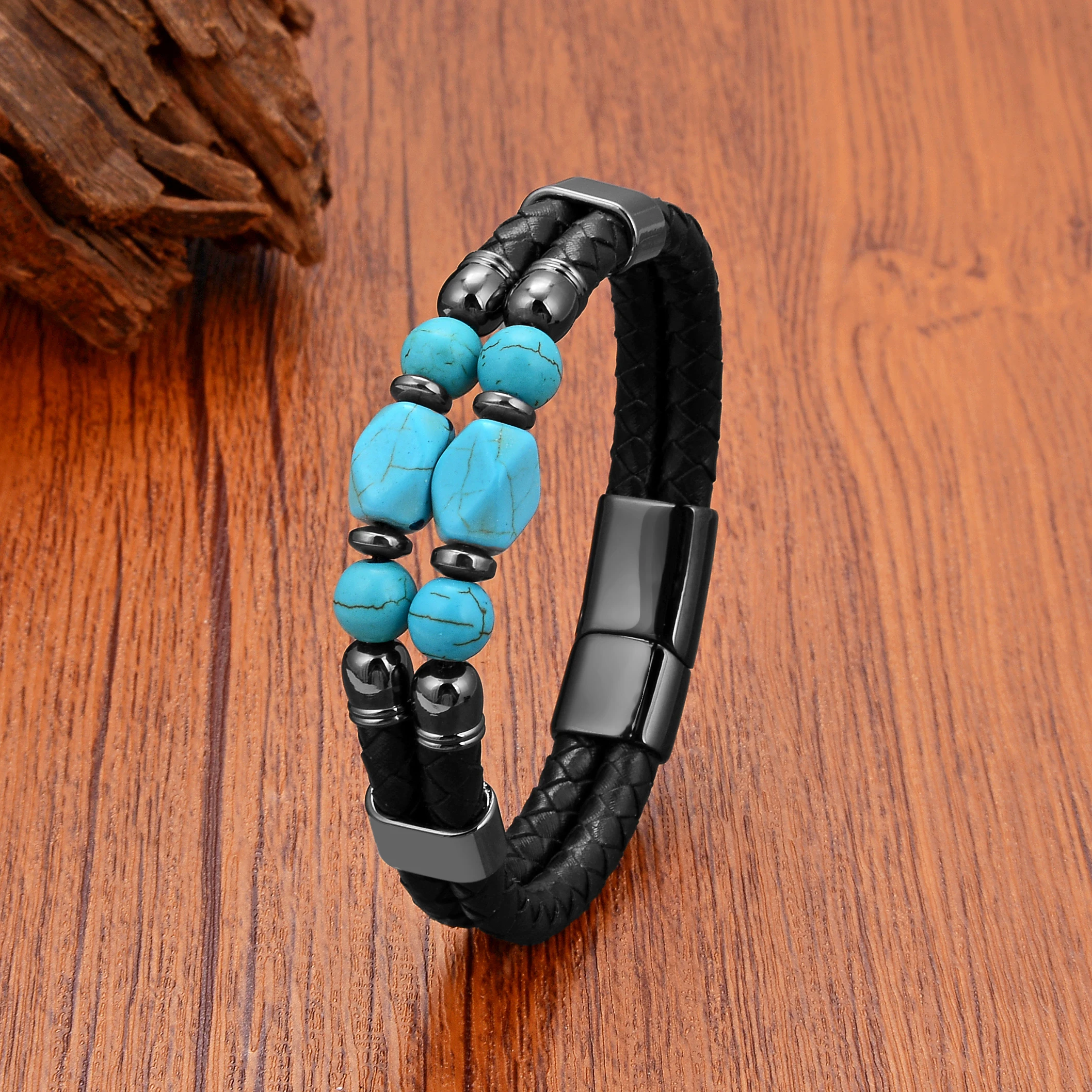 Nuovo Design Turchese Gemma Perline Di Pietra Braccialetti Fatti A Mano Con Ciondoli Braccialetto In Pelle Con Perline Occhio Di Tigre Naturale Alla M