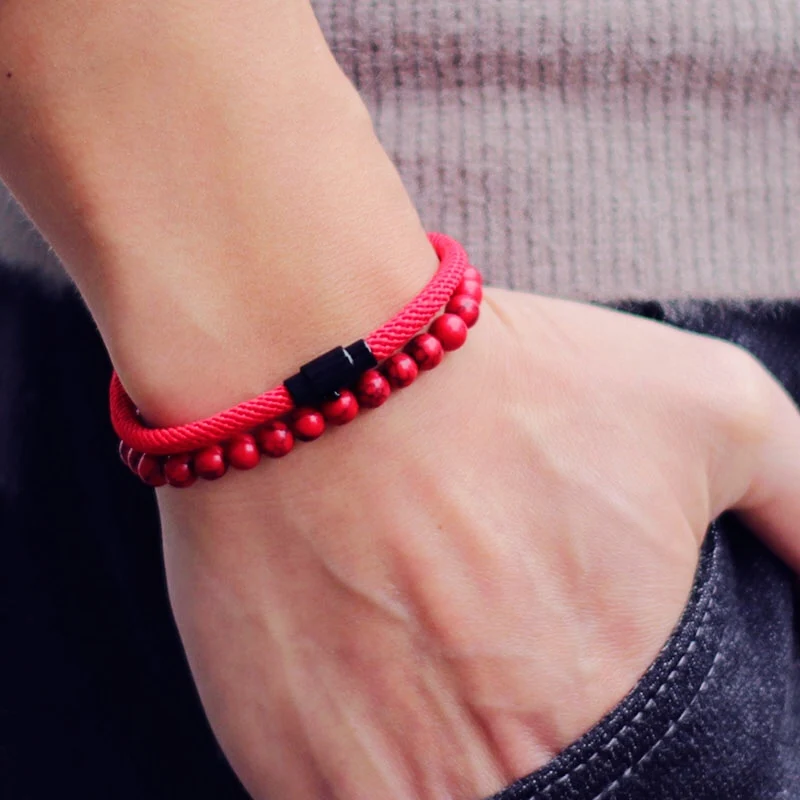 2 Pezzi Coordinati Bracciale Da Uomo Set Natural Tiger Eyes Stone Braclet Homme Lucky Nylon Rope Brasset Pulseira Masculina Boyfriend Gift